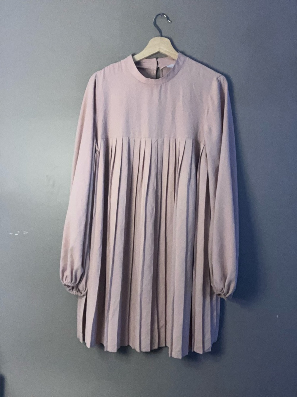 ASOS Curve size 12 Pleated Long-Sleeve Mini Dress in Dusty Rose - Picture 2 of 5